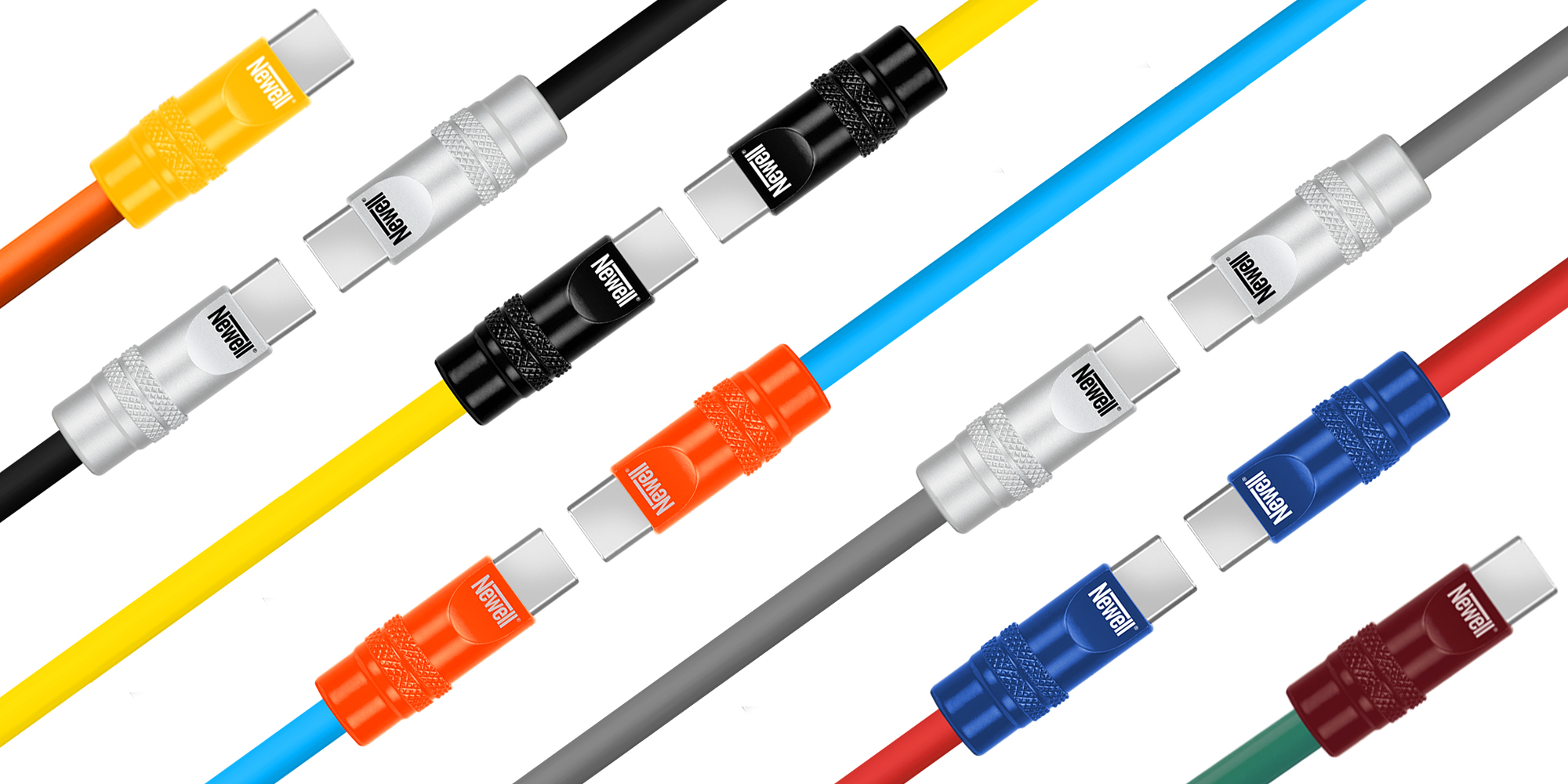 Kabel Newell USB-C - USB-C 100 W, 1,5 m, silikonowy, spiralny, pomarańczowo-żółty